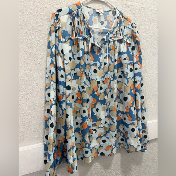 JOIE Floral Fields Blue and Orange Peasant Blouse Medium - Picture 4 of 8